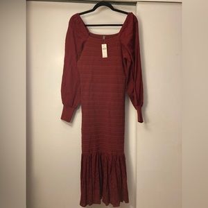 Wine color, mermaid fit Anthropologie dress!